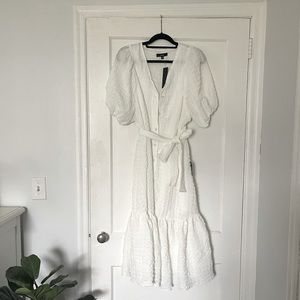 Lulus Medium White Seersucker Puff Sleeve Button-Front Dress